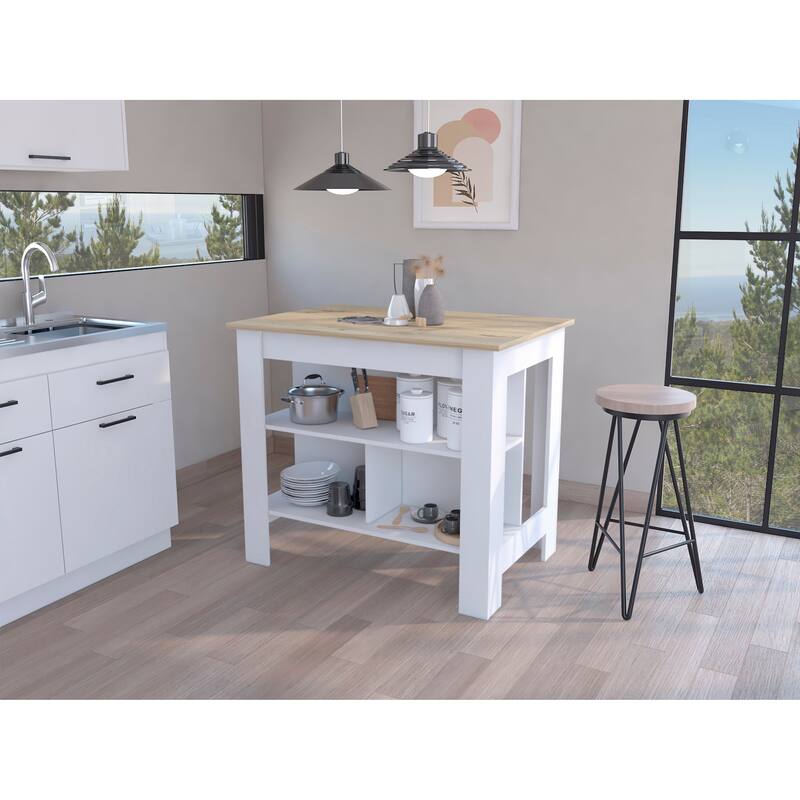 FM Furniture Brooklyn Antibacterial Surface Kitchen Island - White/Light Oak