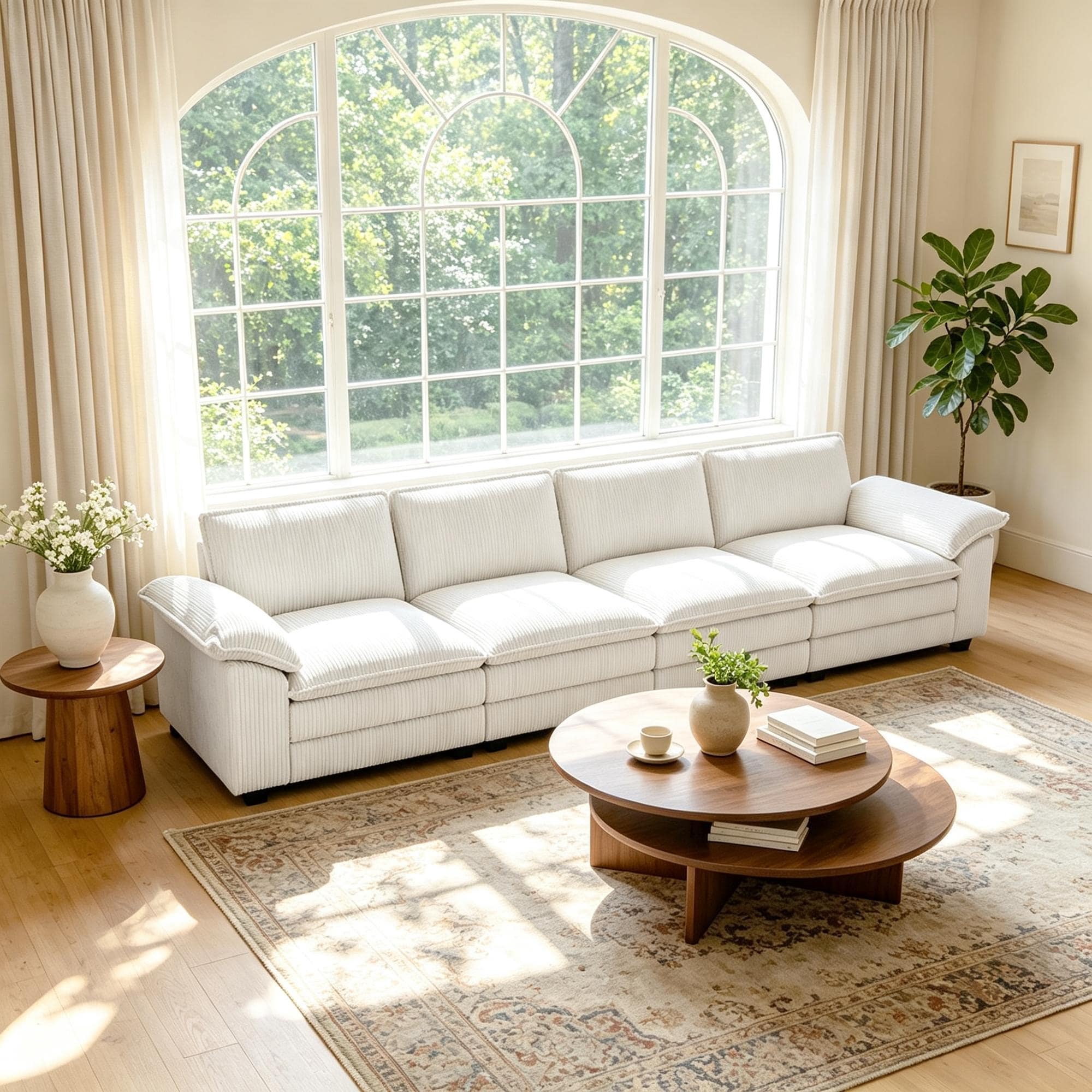 Modular Sectional Sofa Corduroy Upholstered Armchair Set
