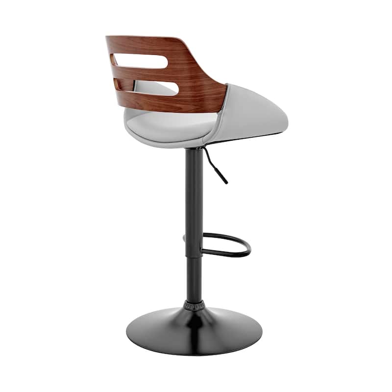 43" Tall Swivel Bar Stool in Grey with Adjustable Height and Faux Leather Seat and Armrest Support - 43"H x 20"W x 19"D