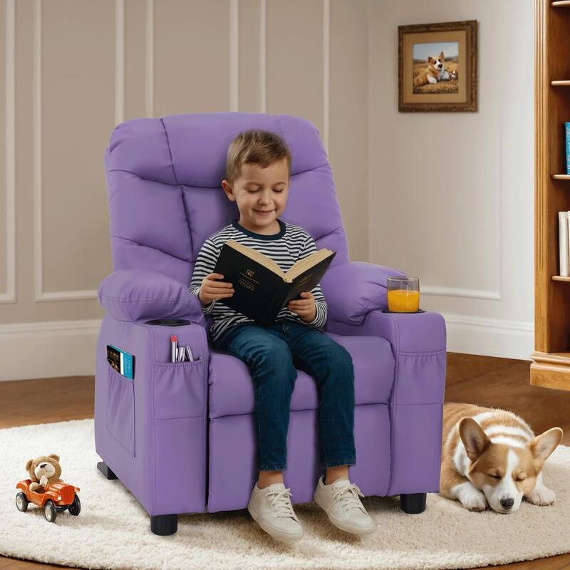 MCombo Big Kids Recliner Chair with Cup Holders - 28.3"(L)x26.0"(W)x34.2"(H)