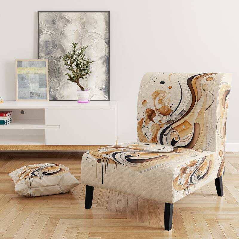 Designart "Brown And Black Movement IV" Upholstered Modern & Contemporary Accent Chair and Modern & Contemporary Arm Chair - Slipper Chair