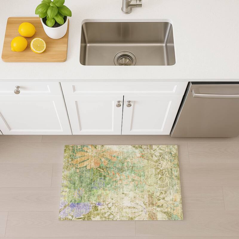 Machine Washable Indoor/ Outdoor Modern Floral Chantille Rug