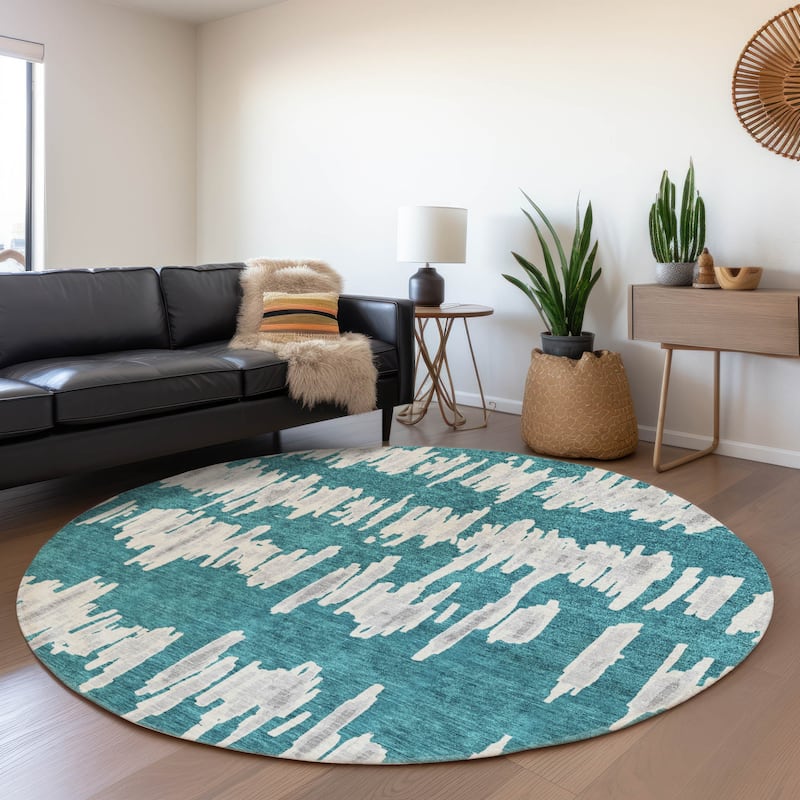Premium Washable Super Soft Modern Pulse Mayfield Rug - Teal - 8' x 8'