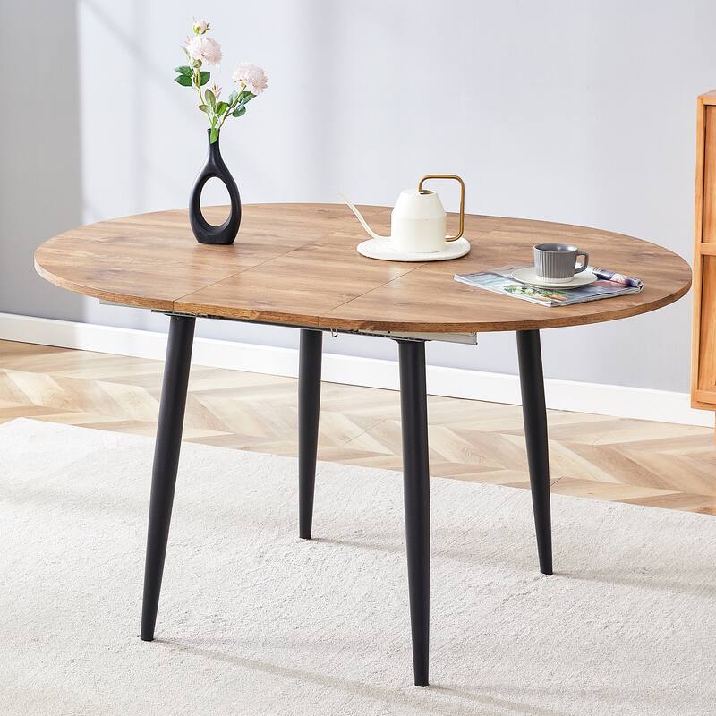 Smart Retractable Walnut MDF Table with Black Metal Legs – Sleek Modern Design for Contemporary Homes