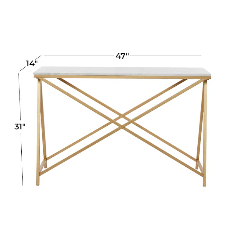 Marble Rectangular Console Table with Gold Metal Stand - White - Roche River Decor - 14"W x 47"L x 31"H