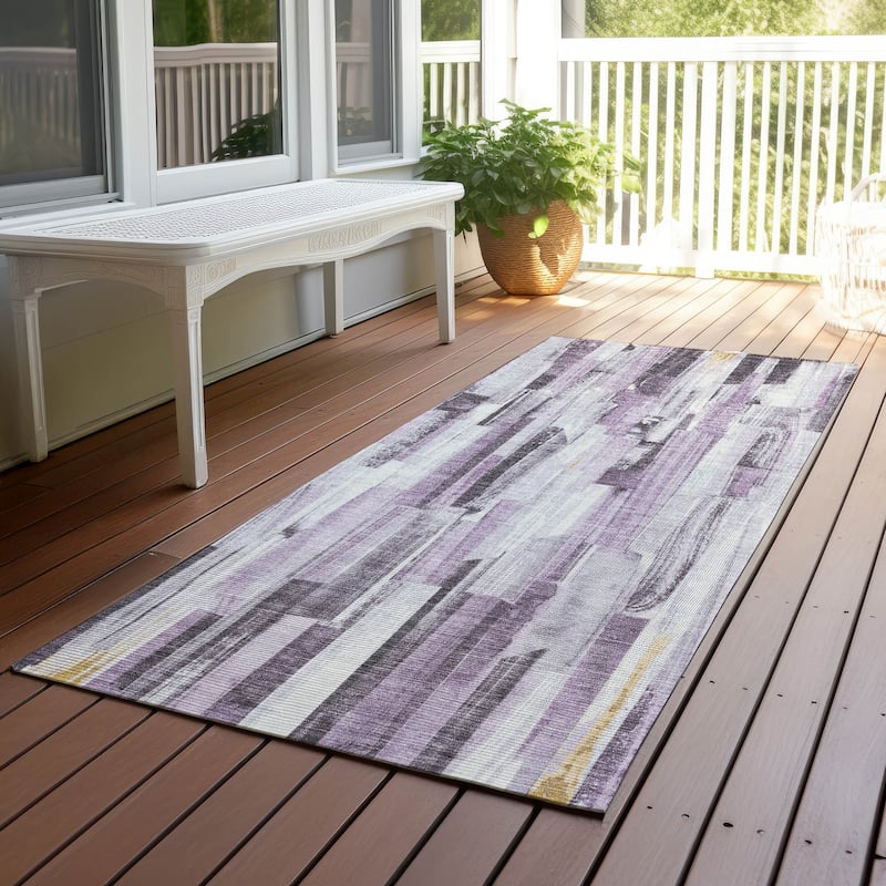 Machine Washable Indoor/ Outdoor Modern Stripes Chantille Rug - Lavender - 2'3" x 7'6"