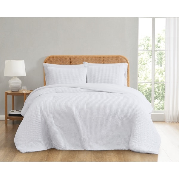 Truly Soft Textured Waffle Comforter Set - White - Full - Queen - 3 Piece