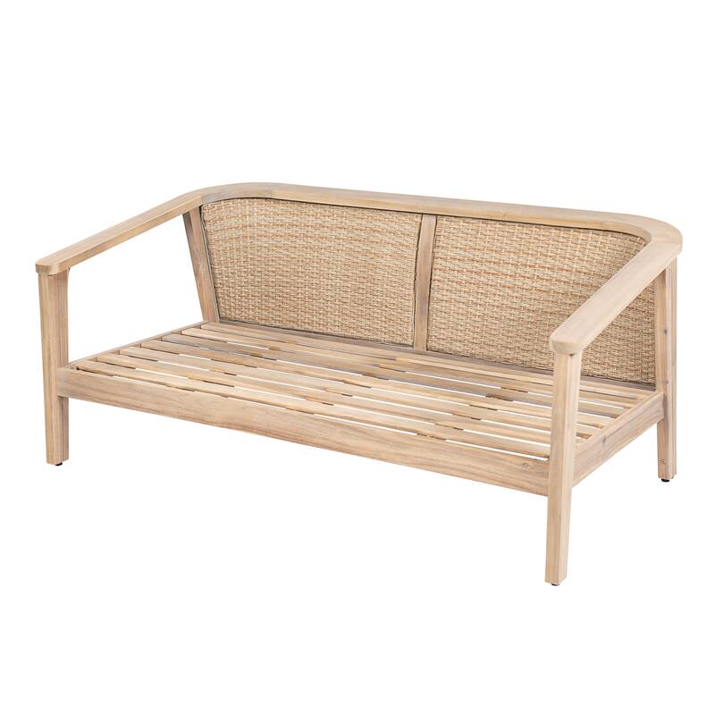 Christopher Knight Home - Hartford 4-Piece Outdoor Acacia Wood Patio Seating Set with Wicker Back and Cushions