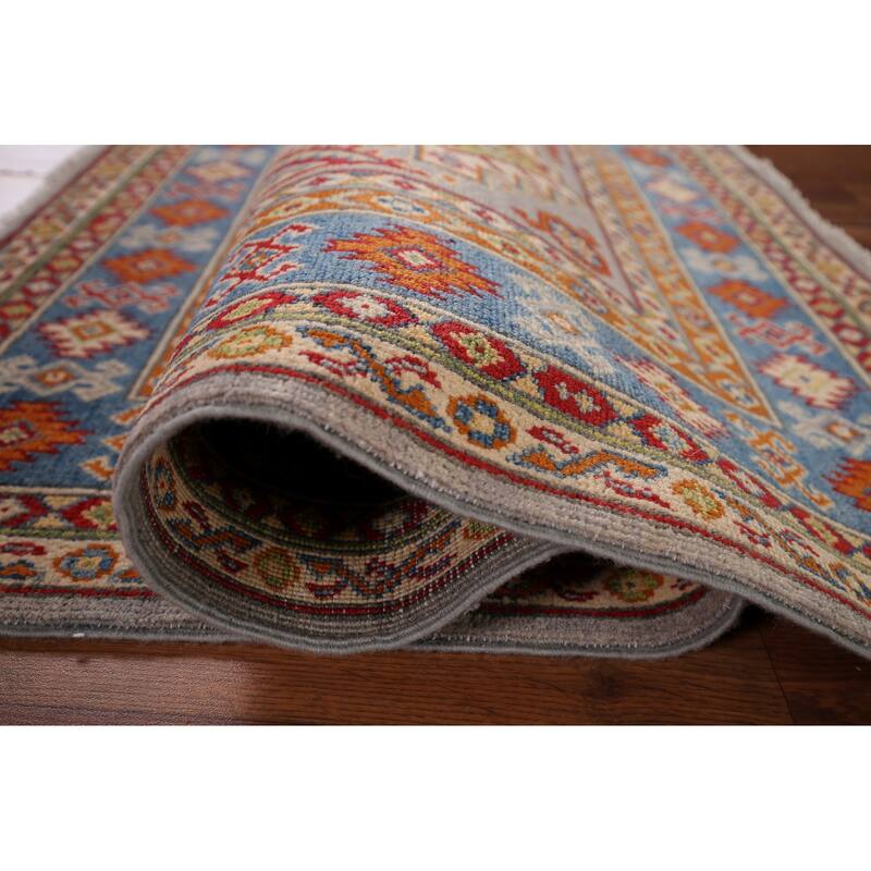 Traditional Grey Kazak Foyer Rug Hand-Knotted Wool Carpet - 3'4" x 5'0"