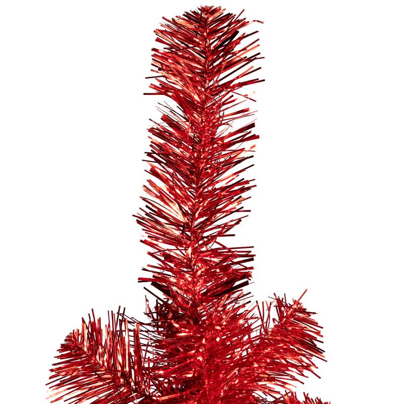 Artificial Tinsel Christmas Tree - 7' - Red - Unlit - 7 Foot