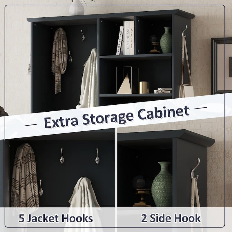 Elegant Hall Tree Hallway Shoe Cabinet with Storage Bench, Shelves, Drawers, and Coat Rack for Entryway, Hallway Organizer