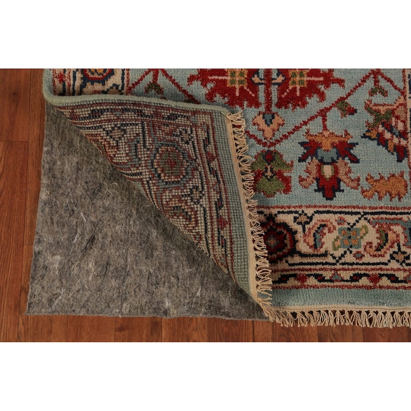 Light Blue Floral Oushak Indian Foyer Rug Handmade Wool Carpet - 2'11"x 5'1"