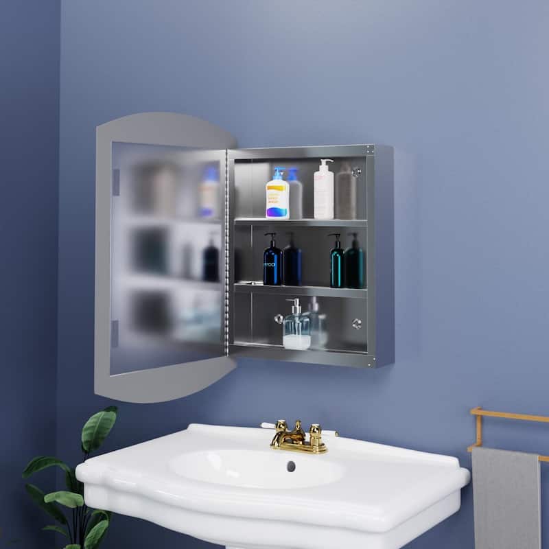 Stainless Steel Medicine Cabinet with Mirror 24" x 16" Triple Shelf Medicine Cabinet with Mounting Hardware