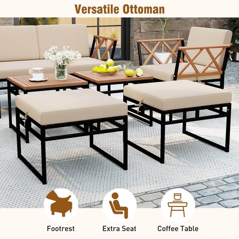 Costway 7 PCS Outdoor Conversation Set Acacia Wood Chairs & Coffee - See Details