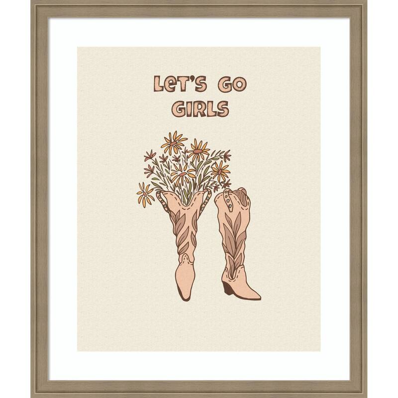 Cowgirl Boots With Flowers by Olena Kovalova Wood Framed Wall Art Print