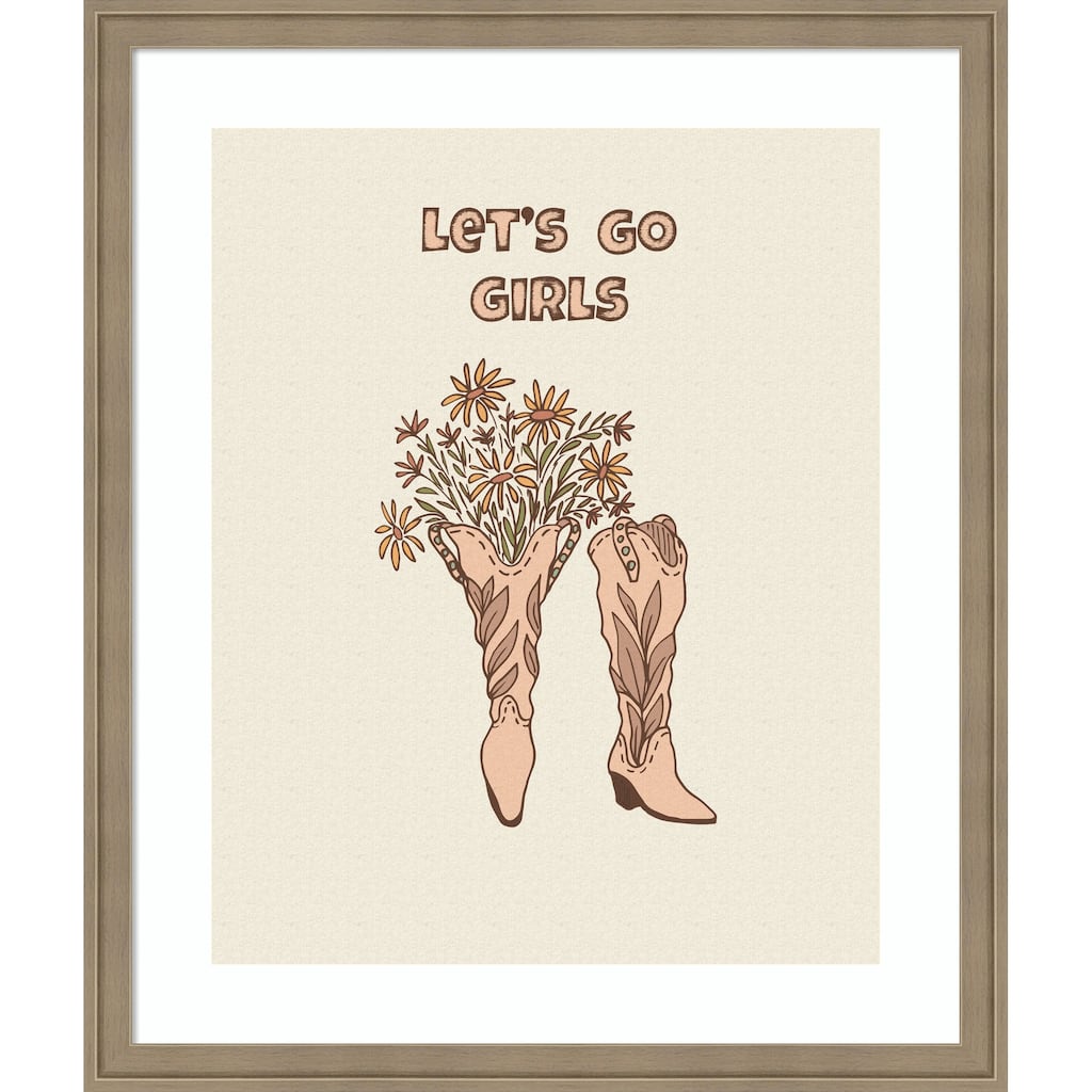 Cowgirl Boots With Flowers by Olena Kovalova Wood Framed Wall Art Print