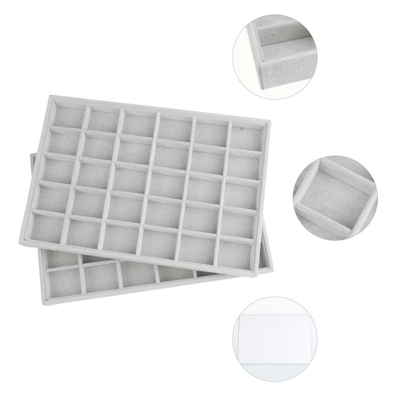 Set of 2 Stackable Velvet Jewelry Organizer Trays with Removable Dividers for Drawers, Jewelry Organizer Drawer Case