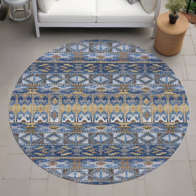 Machine Washable Indoor/ Outdoor Global Haswell Chantille Rug - Navy - 8' x 8'
