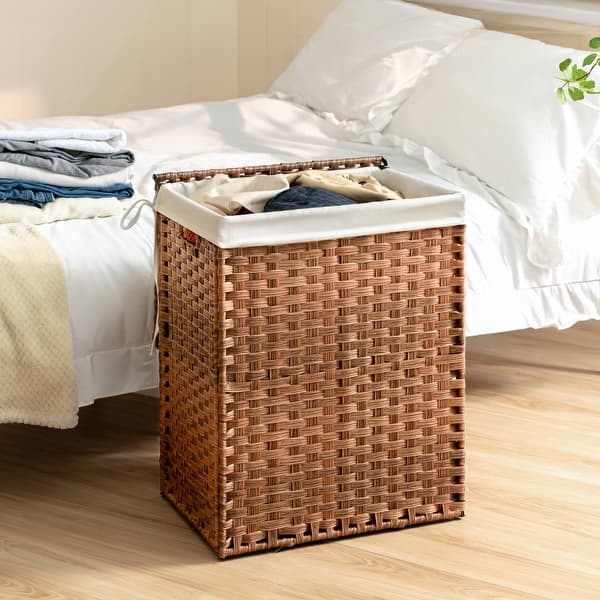 slide 2 of 80, Laundry Hamper with Lid Rattan Basket with Removable Bags and Wheels