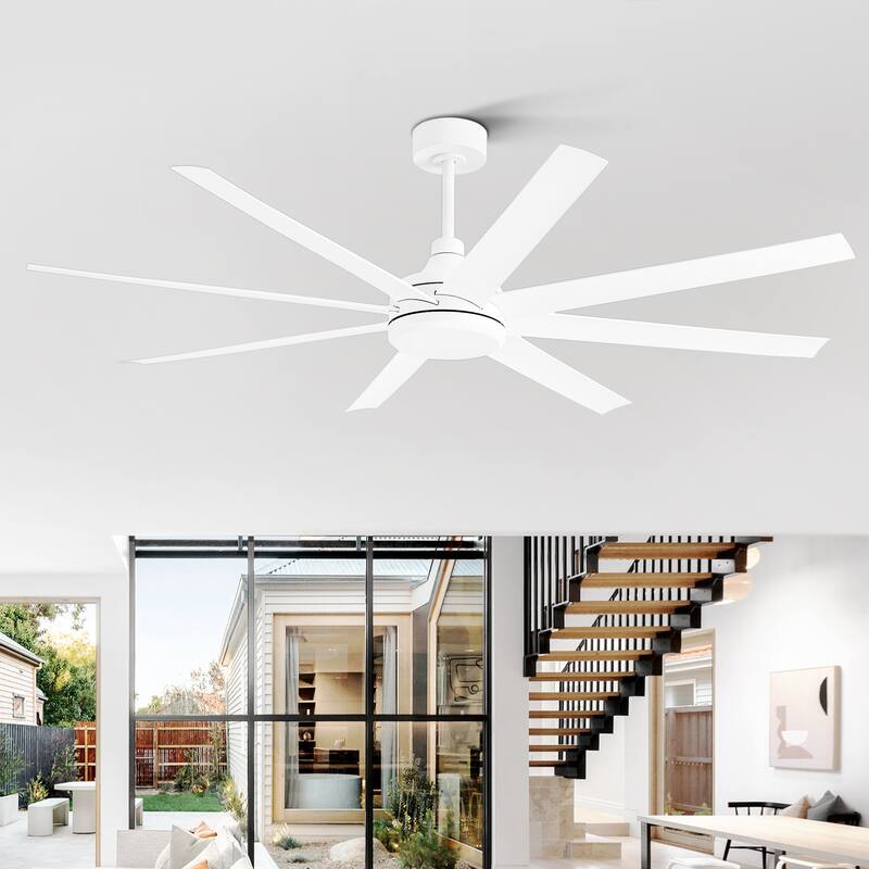 65-Inch 8-Blade Black/White Ceiling Fan with Remote without Light
