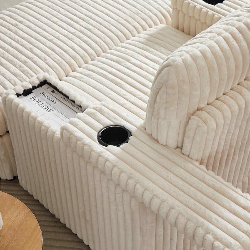 42.5" Corduroy Single Recliner Chair with Cup Holder, Storage Footrest, Armrest Storage and Backrest Pillow