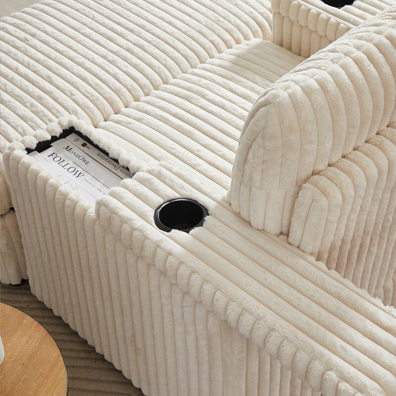 42.5-inch Corduroy single recliner with backrest pillow, cup holder design, storage footrest, comfortable sofa-deep-seated