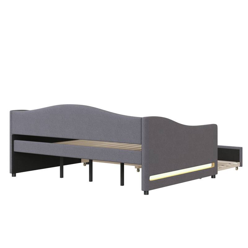 Teddy Fleece Full Size Upholstered Daybed with Light and Trundle