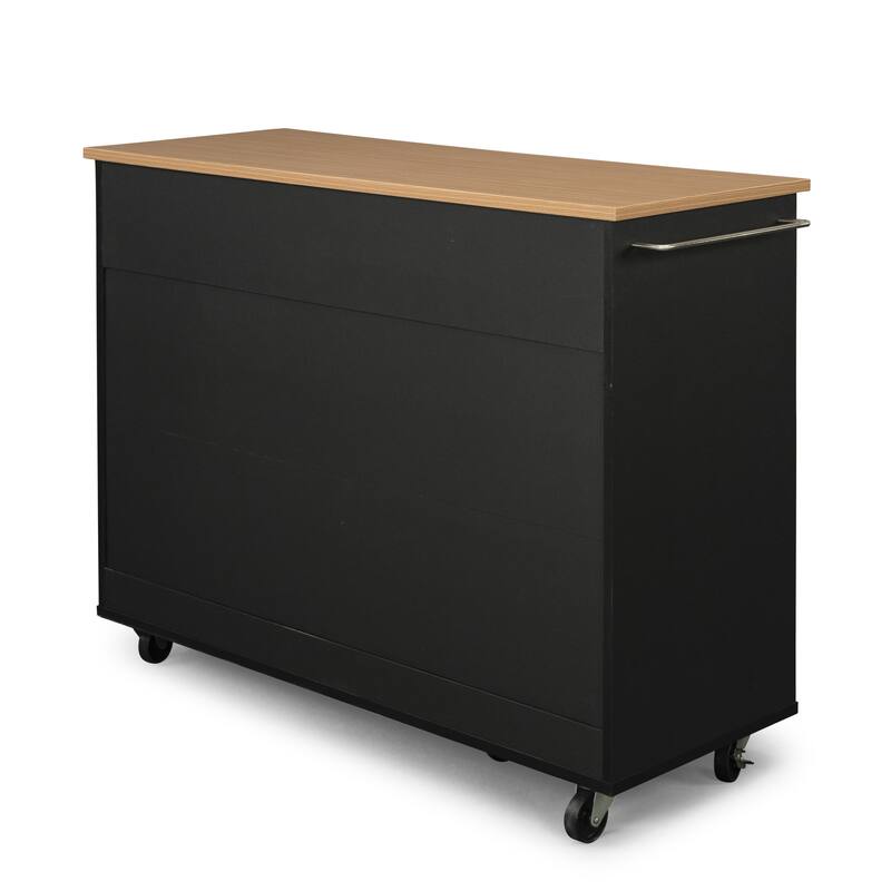 Homestyles Storage Plus Black Wood Kitchen Cart - 51" x 19" x 36"