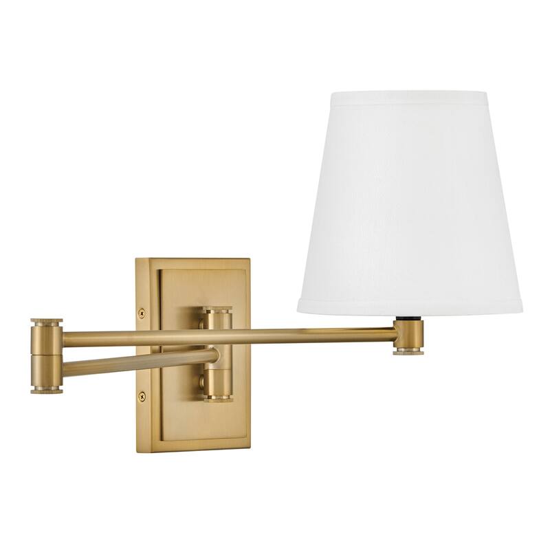 Lark 83772 Beale 12" Tall Hardwired or Plug-In Wall Sconce with White - Lacquered Brass