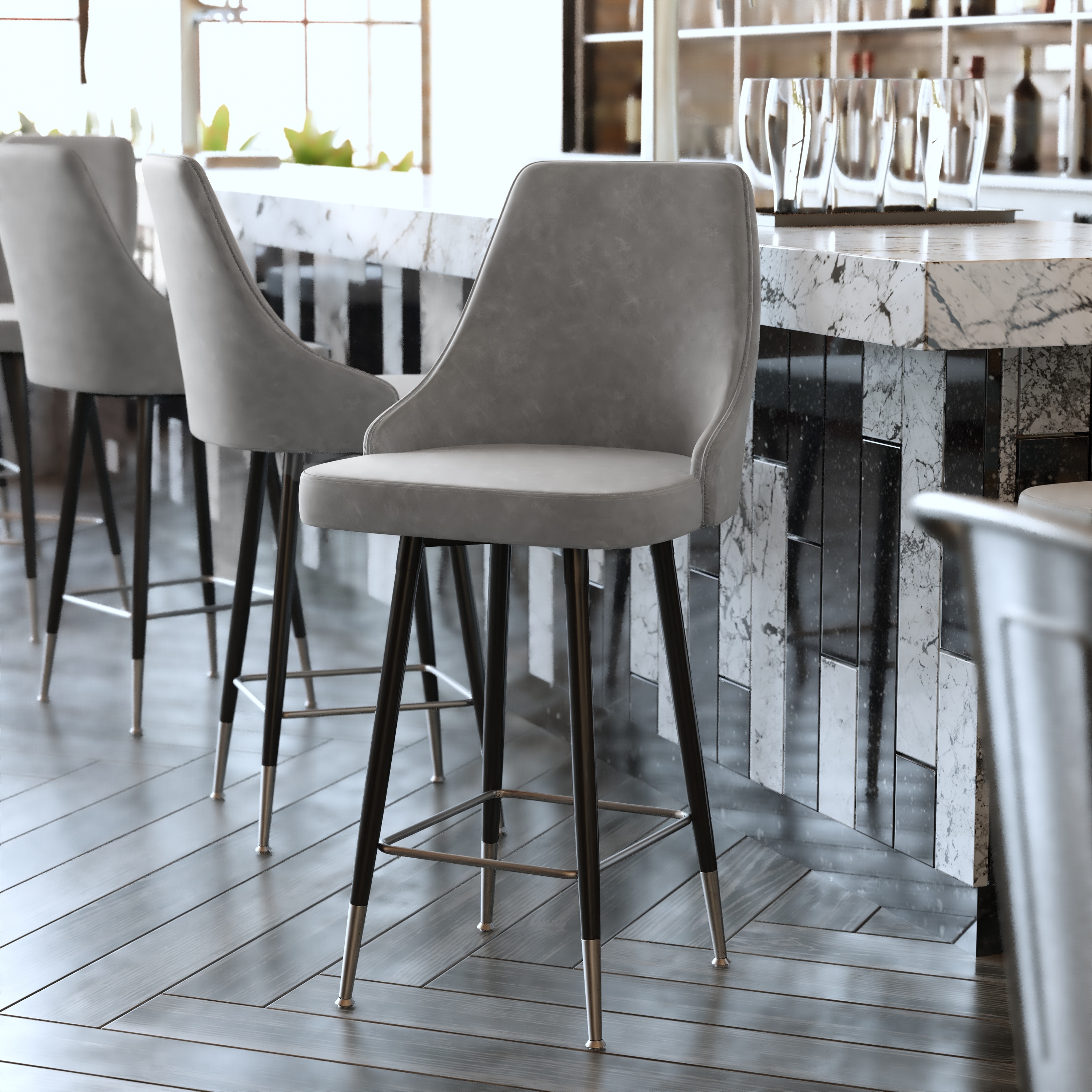 Commercial LeatherSoft Counter Height Stool with Metal Feet