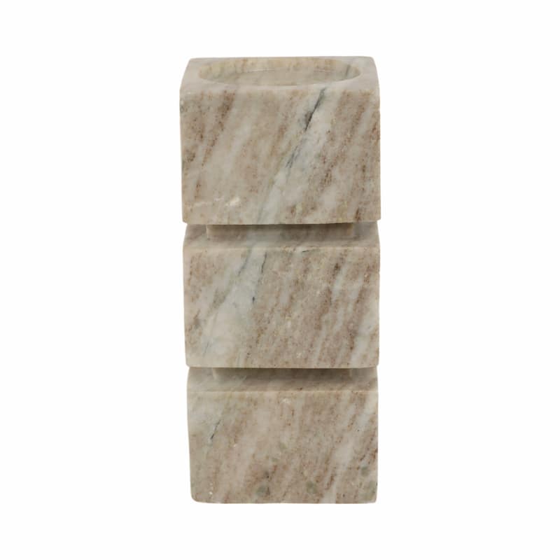 Modern Onyx Marble Stacked Cubes Candle Holder - Ivory & Tan