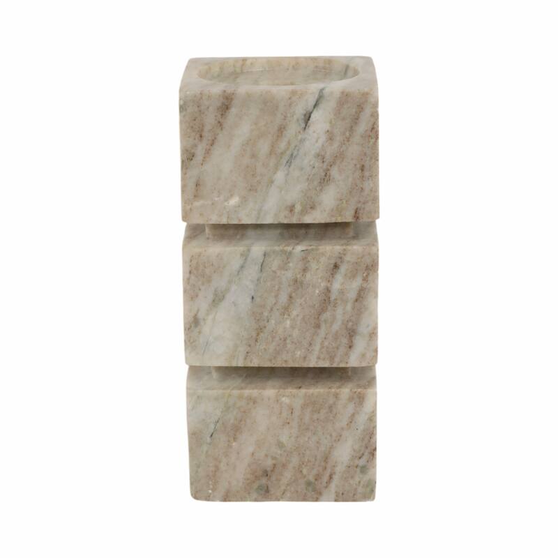 Stone and Marble Stacked Cubes Pillar Candle Holder Modern Glam Style