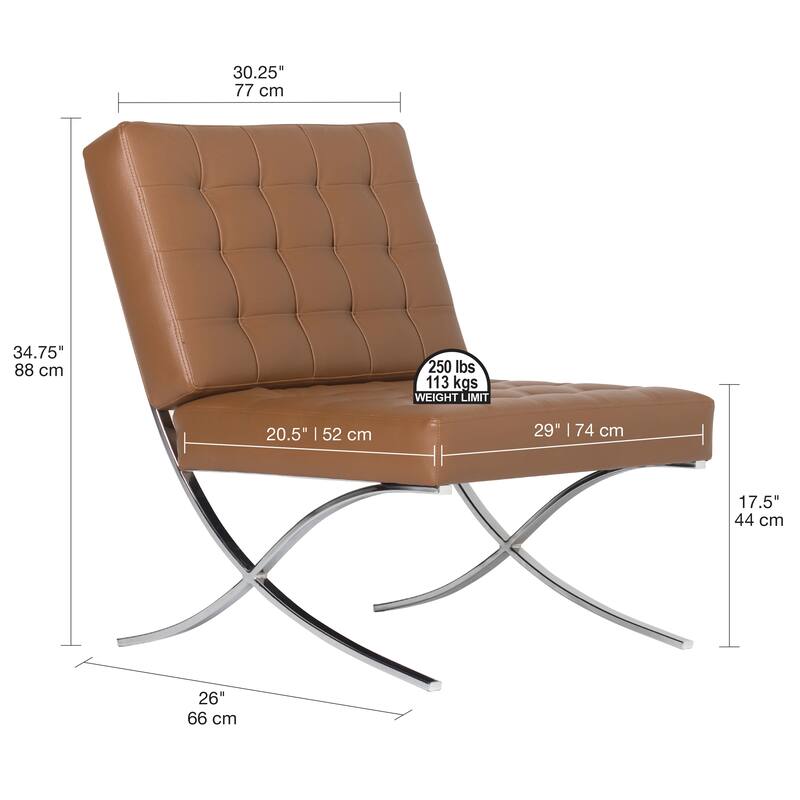Attriom Bonded Leather and Metal Armless Mid Century Accent Chair - 30.25 x 26 x 34.75"