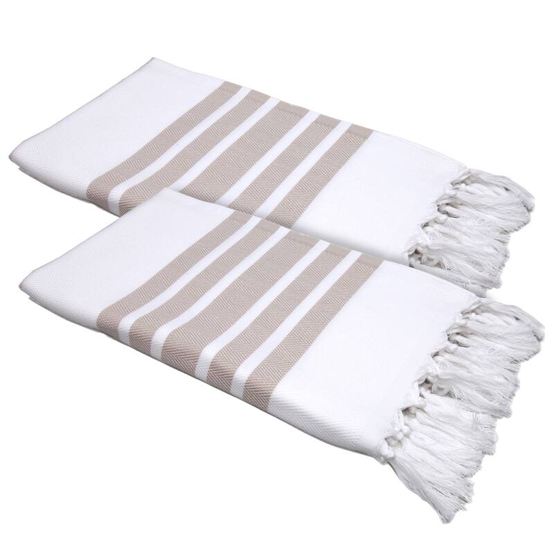 Authentic Hotel and Spa Turkish Cotton Herringbone Pestemal Beach Towel (Set of 2)