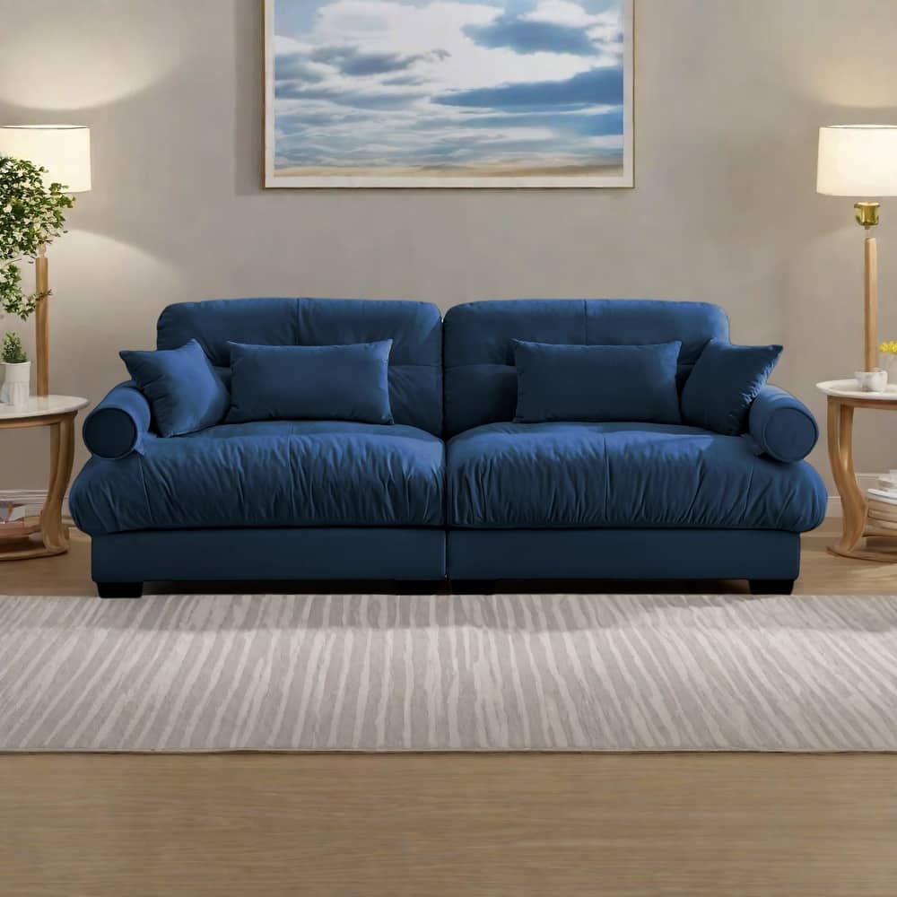 93.7"Velvet 3-Seater Sofa with Bolster Armrests, High-Resilience Sponge Cushions