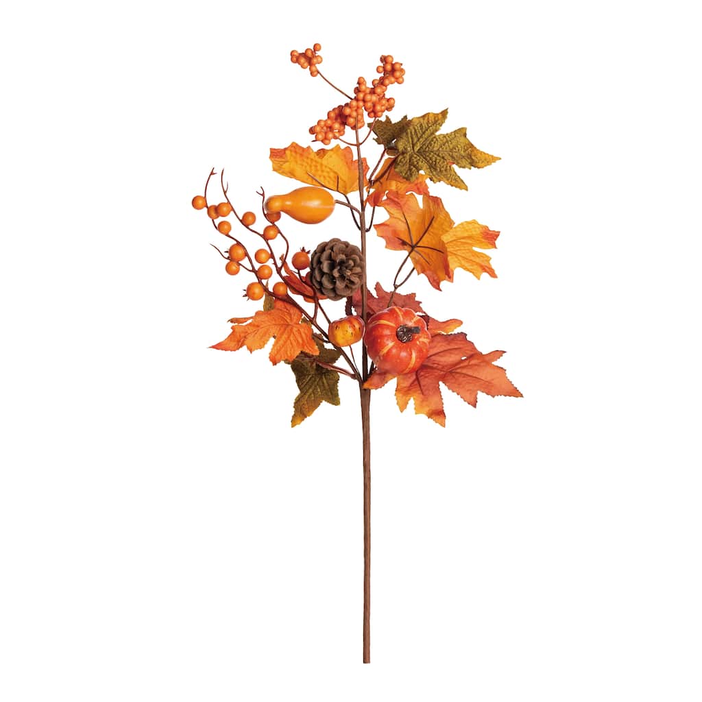 Transpac Fabric 24 in. Orange Harvest Leaf and Berry Spray