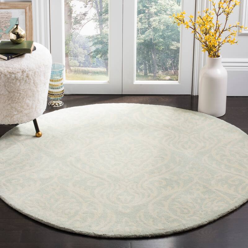 SAFAVIEH Handmade Bella Teresia Modern Floral Wool Rug - 5' Round - Silver/Ivory