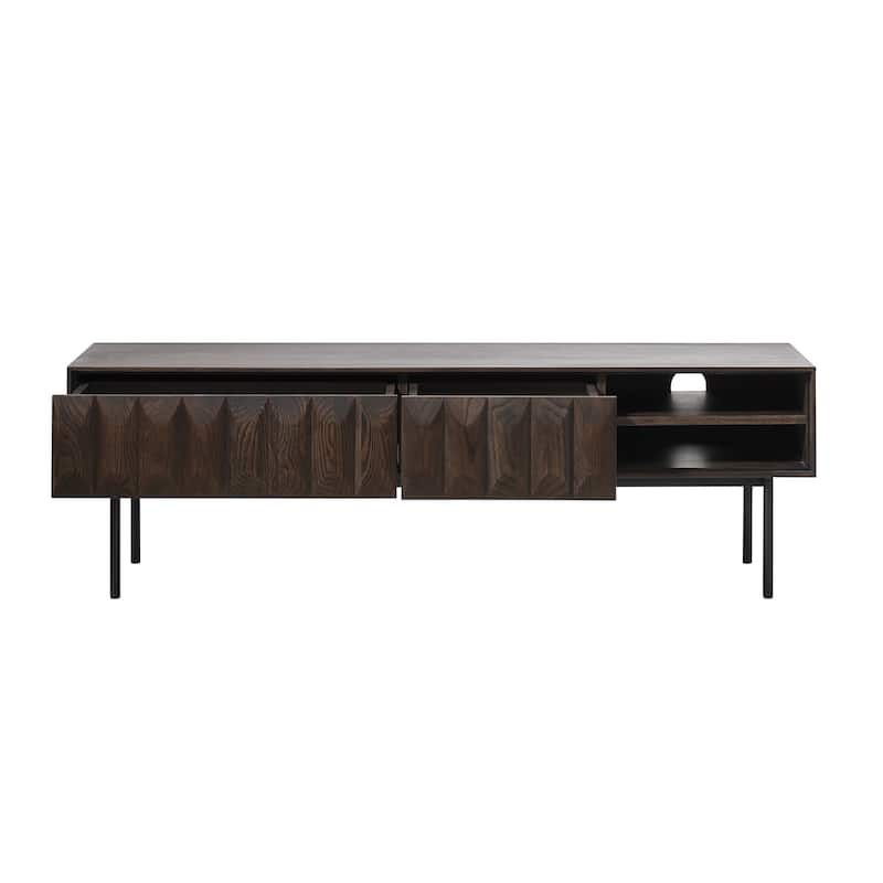 Rye Studio Modern 63" Wide 2-Drawer TV Lowboard, Espresso Oak - 16"W x 63"L x 20"H