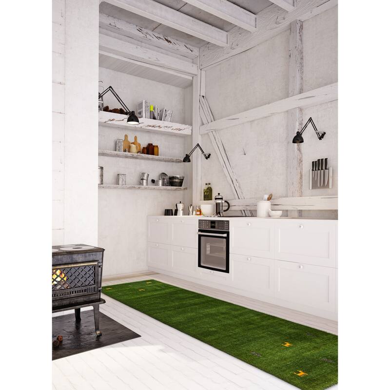 Kashkuli Gabbeh Green Rug 2'8" x 9'8" - 2'8 x 9'8