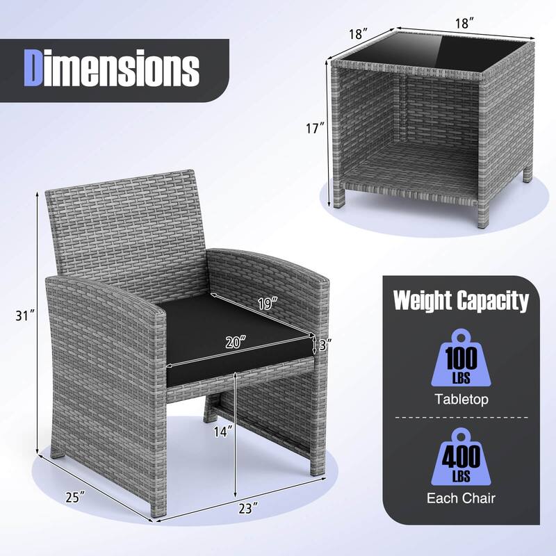 Costway 3 PCS Patio Furniture Set with Tempered Glass Coffee Table & - See Details