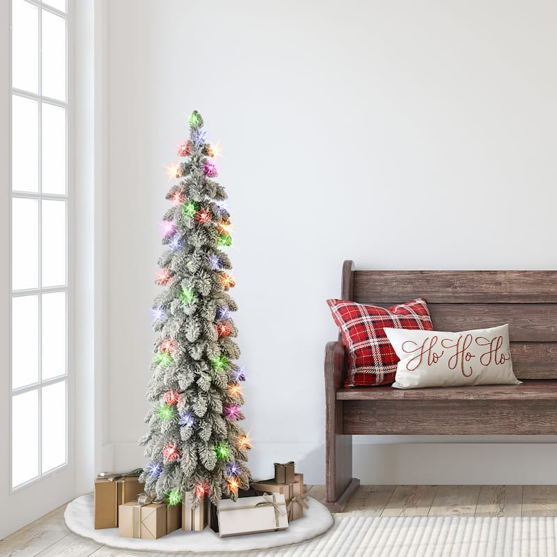 Puleo International 4 ft. Pre-lit Flocked Alpine Pencil Tree