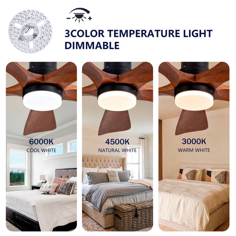 42/52 Inch Ceiling Fan,Electric Fan with Lights & Remote Control,Dimmable 3-Color LED
