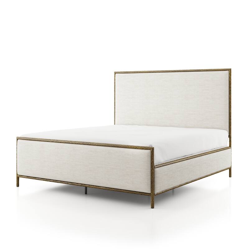 247 Shop At Home Lalia Modern 3-Piece Upholstered Hammered Metal Panel Bedroom Set with 2 Nightstands