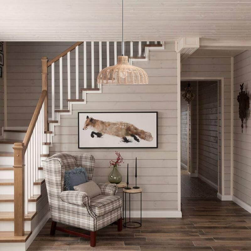 CO-Z Boho Handwoven Hemp Rope Dome Pendant Light Fixture - Tan