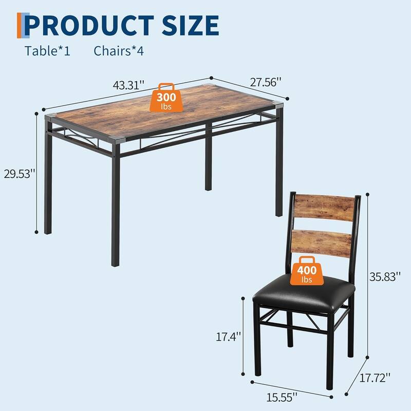 Dining Table Set for 4, Wood Kitchen Table with 4 Upholstered Chairs for Small Space