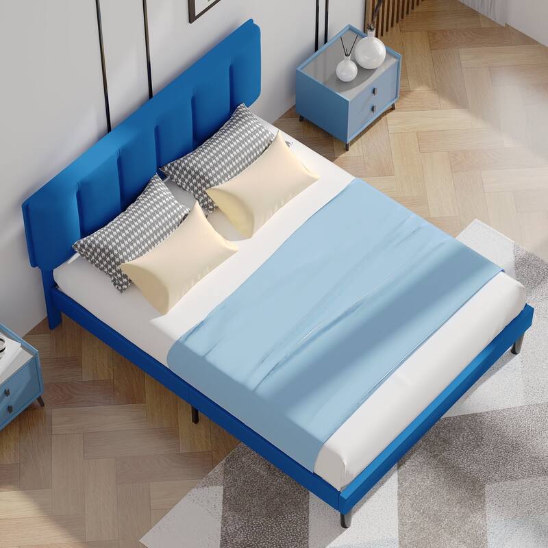 VECELO Tufted Upholstered Platform Bed Frame with Adjustable Height Headboard Twin/Full/Queen Size Beds