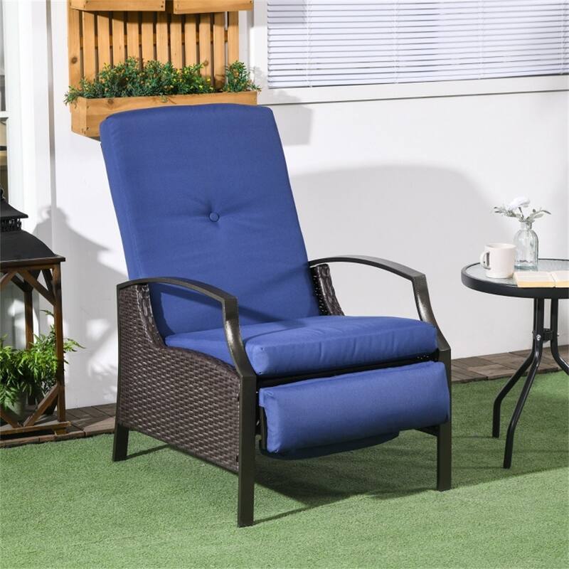 Outdoor Recliner Chair with Cushions Hand Woven PE Wicker Steel Frame Adjustable Three Position Patio Lounge Chair