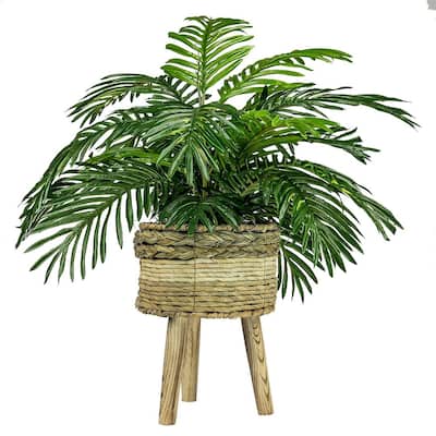 32-inch Artificial Palm in Tri-Color Basket Stand