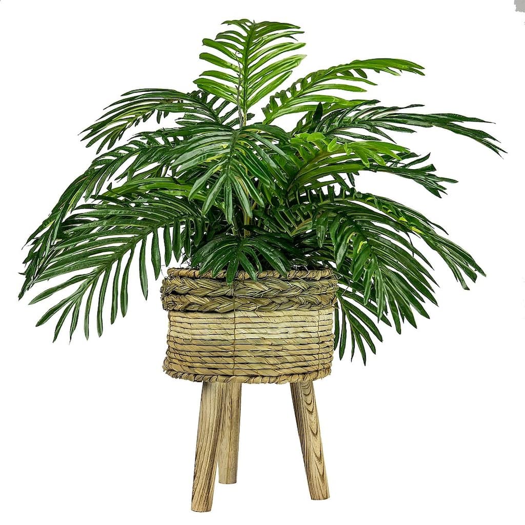 32-inch Artificial Palm in Tri-Color Basket Stand