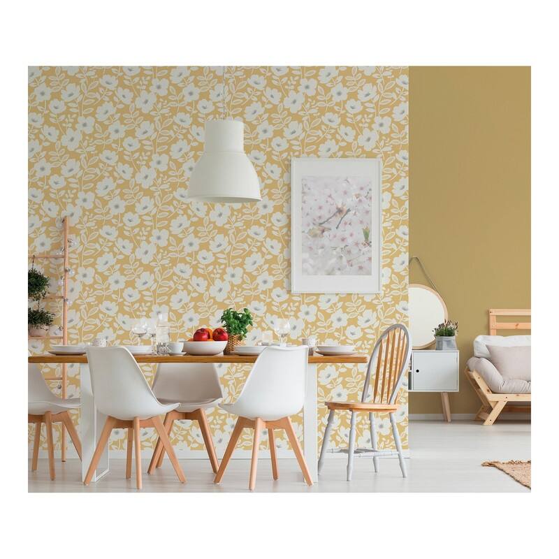 Brewster Bergman Mustard Scandi Flower Wallpaper - 20.5 x 396 x 0.025